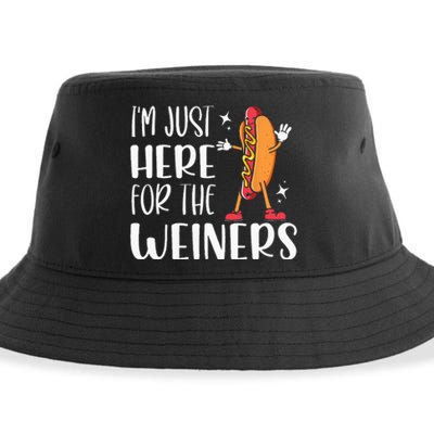 Funny Hot Dog Im Just Here For The Wieners Sausage Lovers Sustainable Bucket Hat