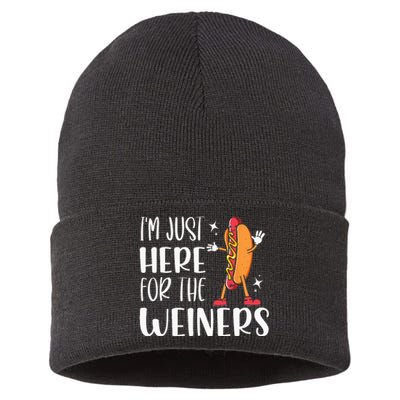 Funny Hot Dog Im Just Here For The Wieners Sausage Lovers Sustainable Knit Beanie