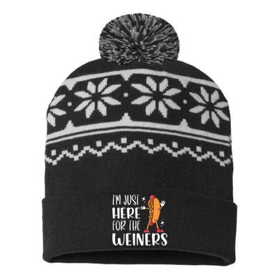 Funny Hot Dog Im Just Here For The Wieners Sausage Lovers USA-Made Snowflake Beanie