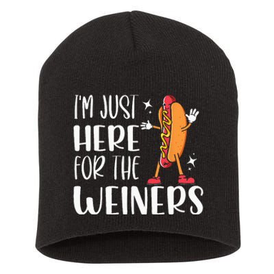 Funny Hot Dog Im Just Here For The Wieners Sausage Lovers Short Acrylic Beanie