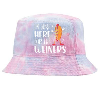 Funny Hot Dog Im Just Here For The Wieners Sausage Lovers Tie-Dyed Bucket Hat