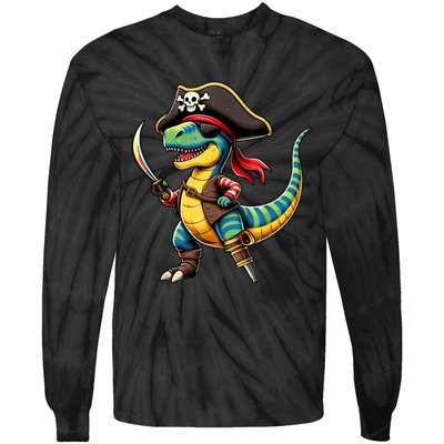 Funny Halloween Dinosaur Trex Pirate Tie-Dye Long Sleeve Shirt