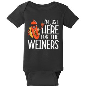 Funny Hot Dog I'm Just Here For The Wieners Sausage Baby Bodysuit