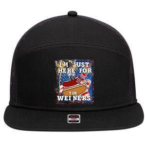 Funny Hot Dog Independence Day I’M Just Here For The Weiners Meaningful Gift 7 Panel Mesh Trucker Snapback Hat