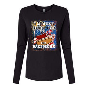 Funny Hot Dog Independence Day I’M Just Here For The Weiners Meaningful Gift Womens Cotton Relaxed Long Sleeve T-Shirt