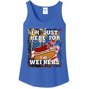 Funny Hot Dog Independence Day I’M Just Here For The Weiners Meaningful Gift Ladies Essential Tank