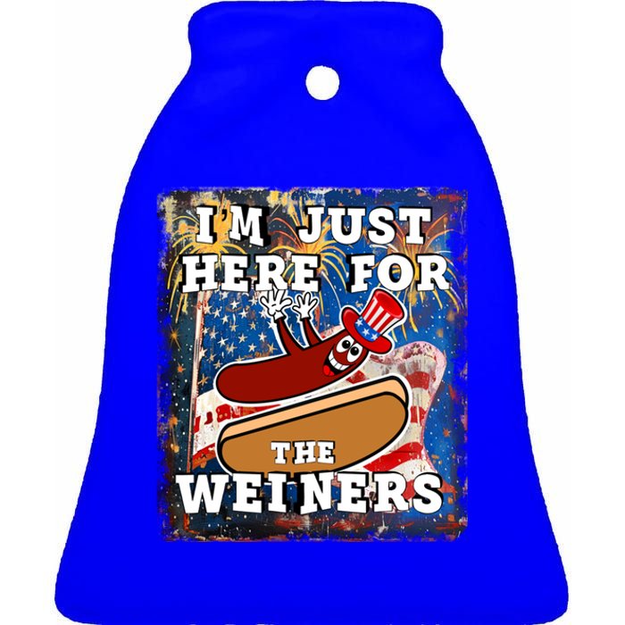 Funny Hot Dog Independence Day I’M Just Here For The Weiners Meaningful Gift Ceramic Bell Ornament