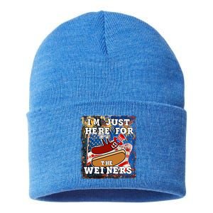 Funny Hot Dog Independence Day I’M Just Here For The Weiners Meaningful Gift Sustainable Knit Beanie