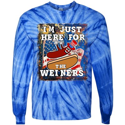 Funny Hot Dog Independence Day I’M Just Here For The Weiners Meaningful Gift Tie-Dye Long Sleeve Shirt