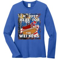 Funny Hot Dog Independence Day I’M Just Here For The Weiners Meaningful Gift Ladies Long Sleeve Shirt