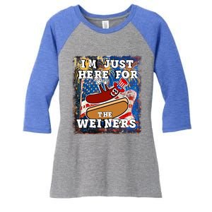 Funny Hot Dog Independence Day I’M Just Here For The Weiners Meaningful Gift Women's Tri-Blend 3/4-Sleeve Raglan Shirt