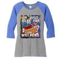 Funny Hot Dog Independence Day I’M Just Here For The Weiners Meaningful Gift Women's Tri-Blend 3/4-Sleeve Raglan Shirt