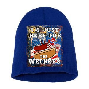 Funny Hot Dog Independence Day I’M Just Here For The Weiners Meaningful Gift Short Acrylic Beanie