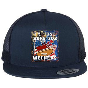 Funny Hot Dog Independence Day I’M Just Here For The Weiners Meaningful Gift Flat Bill Trucker Hat