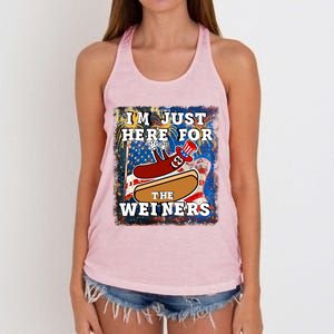 Funny Hot Dog Independence Day I’M Just Here For The Weiners Meaningful Gift Women's Knotted Racerback Tank