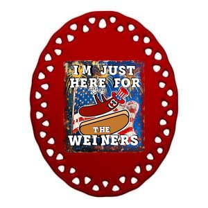 Funny Hot Dog Independence Day I’M Just Here For The Weiners Meaningful Gift Ceramic Oval Ornament