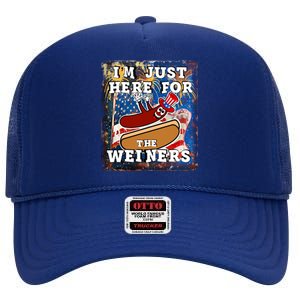 Funny Hot Dog Independence Day I’M Just Here For The Weiners Meaningful Gift High Crown Mesh Back Trucker Hat