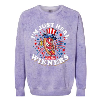 Funny Hot Dog I'm Just Here For The Wieners Sausage Lovers Colorblast Crewneck Sweatshirt