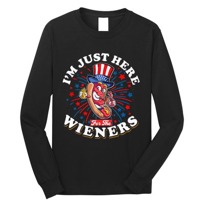 Funny Hot Dog I'm Just Here For The Wieners Sausage Lovers Long Sleeve Shirt