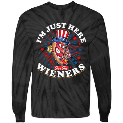 Funny Hot Dog I'm Just Here For The Wieners Sausage Lovers Tie-Dye Long Sleeve Shirt