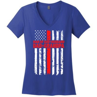 Funny Husband Dad Grandpa American Flag Fathers Day Meaningful Gift Women's V-Neck T-Shirt