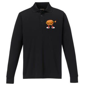 Funny Hamburger Dab Art Women Cheeseburger Lover Performance Long Sleeve Polo