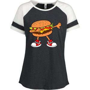 Funny Hamburger Dab Art Women Cheeseburger Lover Enza Ladies Jersey Colorblock Tee