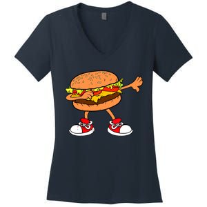 Funny Hamburger Dab Art Women Cheeseburger Lover Women's V-Neck T-Shirt