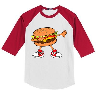 Funny Hamburger Dab Art Women Cheeseburger Lover Kids Colorblock Raglan Jersey