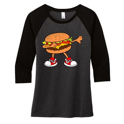 Funny Hamburger Dab Art Women Cheeseburger Lover Women's Tri-Blend 3/4-Sleeve Raglan Shirt