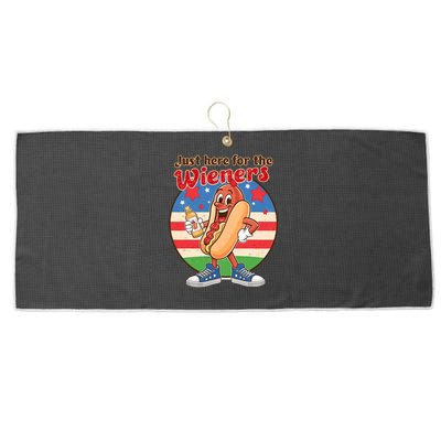 Funny Hot Dog IM Just Here For The Wieners 4th Of July Bbq Large Microfiber Waffle Golf Towel