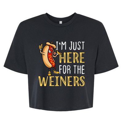 Funny Hot Dog I'm Just Here For The Wieners Sausage Bella+Canvas Jersey Crop Tee