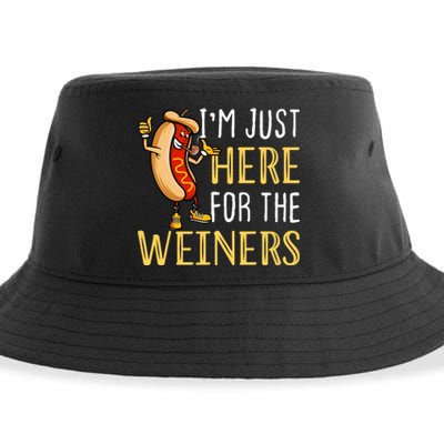 Funny Hot Dog I'm Just Here For The Wieners Sausage Sustainable Bucket Hat