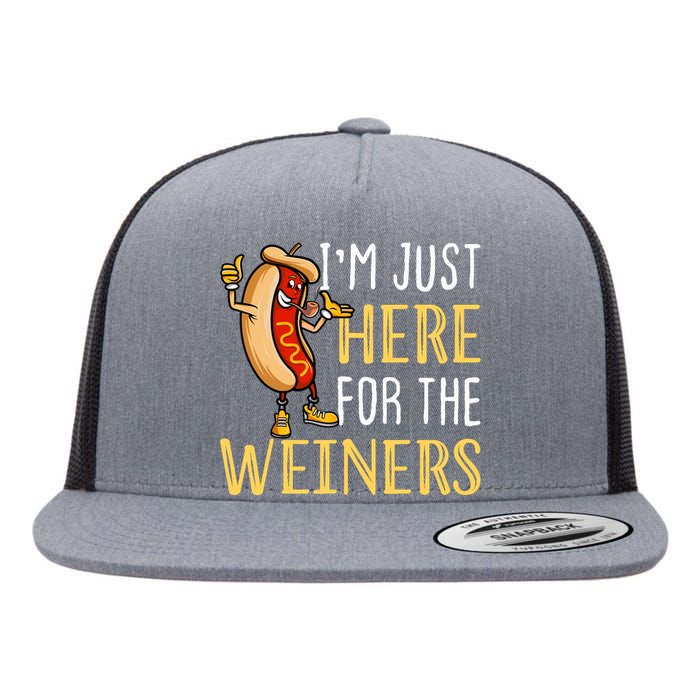 Funny Hot Dog I'm Just Here For The Wieners Sausage Flat Bill Trucker Hat