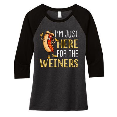 Funny Hot Dog I'm Just Here For The Wieners Sausage Women's Tri-Blend 3/4-Sleeve Raglan Shirt