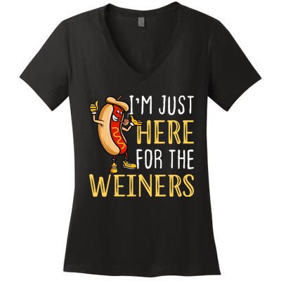 Funny Hot Dog I'm Just Here For The Wieners Sausage Women's V-Neck T-Shirt