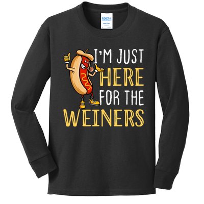 Funny Hot Dog I'm Just Here For The Wieners Sausage Kids Long Sleeve Shirt