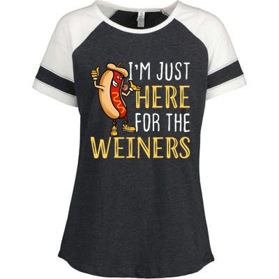 Funny Hot Dog I'm Just Here For The Wieners Sausage Enza Ladies Jersey Colorblock Tee