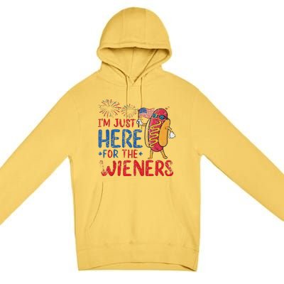 Funny Hot Dog IM Just Here For The Wieners 4th Of July Gift Premium Pullover Hoodie