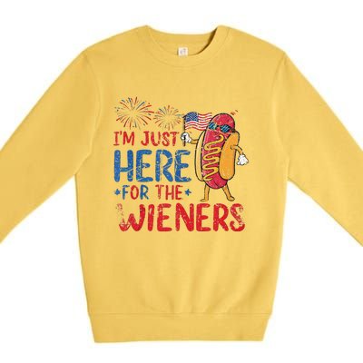 Funny Hot Dog IM Just Here For The Wieners 4th Of July Gift Premium Crewneck Sweatshirt