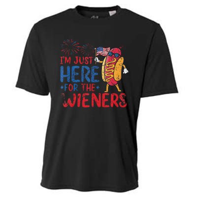 Funny Hot Dog IM Just Here For The Wieners 4th Of July Gift Cooling Performance Crew T-Shirt