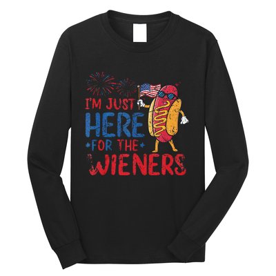 Funny Hot Dog IM Just Here For The Wieners 4th Of July Gift Long Sleeve Shirt