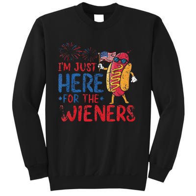 Funny Hot Dog IM Just Here For The Wieners 4th Of July Gift Sweatshirt