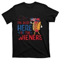 Funny Hot Dog IM Just Here For The Wieners 4th Of July Gift T-Shirt