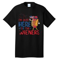 Funny Hot Dog IM Just Here For The Wieners 4th Of July Gift Tall T-Shirt