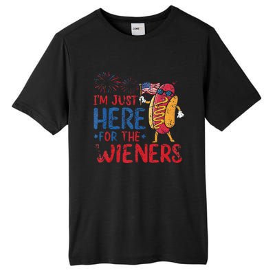 Funny Hot Dog IM Just Here For The Wieners 4th Of July Gift Tall Fusion ChromaSoft Performance T-Shirt