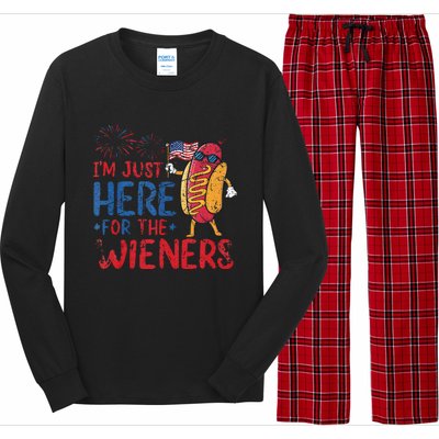 Funny Hot Dog IM Just Here For The Wieners 4th Of July Gift Long Sleeve Pajama Set