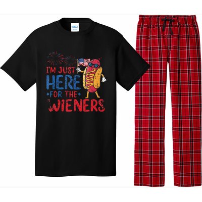 Funny Hot Dog IM Just Here For The Wieners 4th Of July Gift Pajama Set