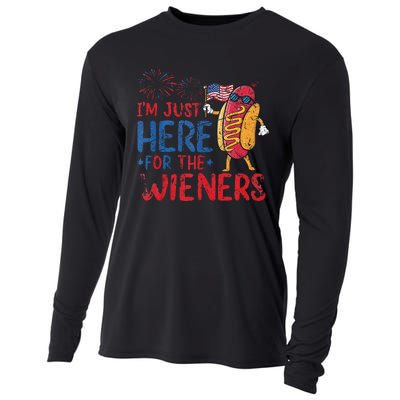 Funny Hot Dog IM Just Here For The Wieners 4th Of July Gift Cooling Performance Long Sleeve Crew