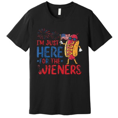 Funny Hot Dog IM Just Here For The Wieners 4th Of July Gift Premium T-Shirt